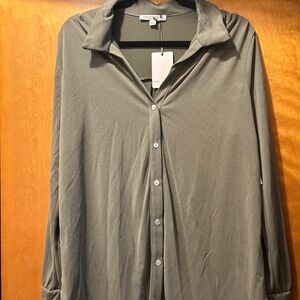 Green Envelope Olive Long Sleeve Button Down Top